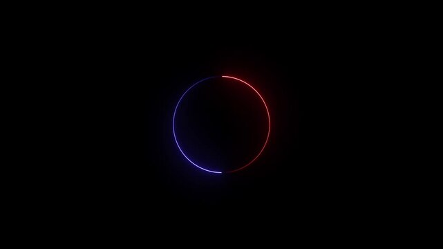 Glowing neon circle icon black background 4k animation.Glowing red neon numbers shine with a bright energy, forming a glowing circle design in the dark space