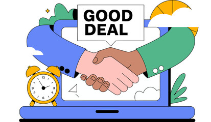 Find online deals business partnership handshake concept vector illustration agreement meeting deal done editable stock vector illustration