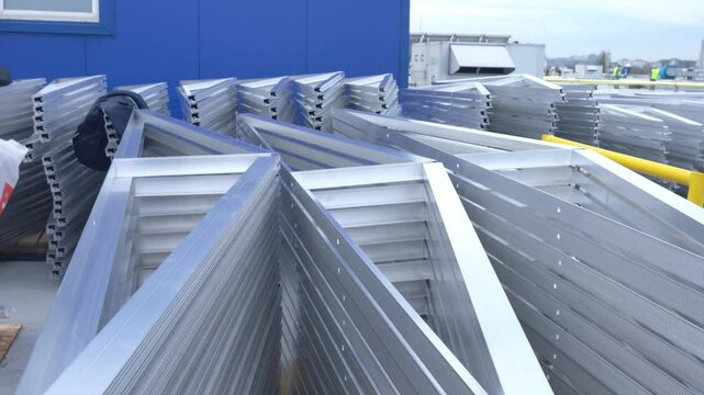 Aluminum triangular frame for mounting solar panels. Solar panel mounting material.