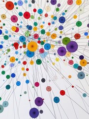 An abstract depiction of socioeconomic inclusion with a colorful network of interconnected circles, each representing different income levels and opportunities, symbolizing economic equity