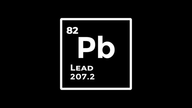 Lead, chemical element of the periodic table graphic animation. Alpha channel. Transparent background motion design. 4K resolution