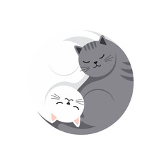 Flat vector of two cats cuddling together in a yin-yang position