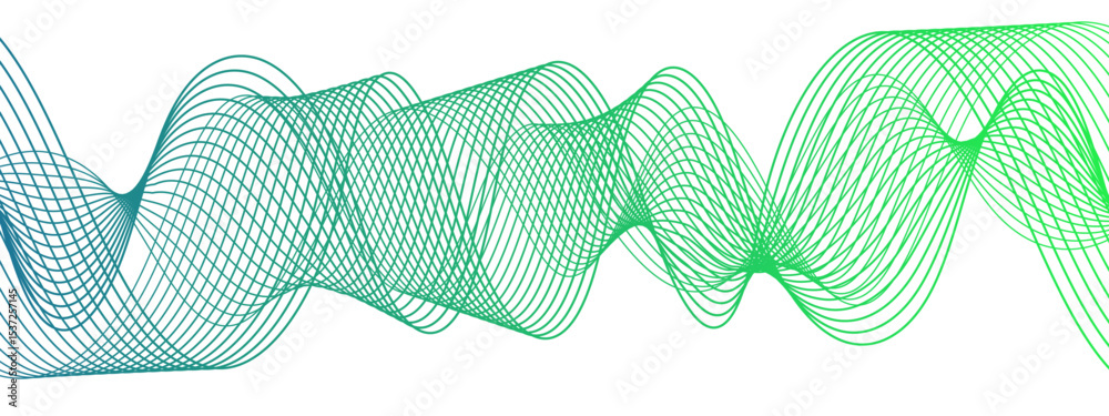Poster Abstract digital background with smooth, overlapping waveforms made of thin, translucent blue and cyan lines. Lines curve in fluid, harmonic motions with modern, minimalistic, and futuristic visual