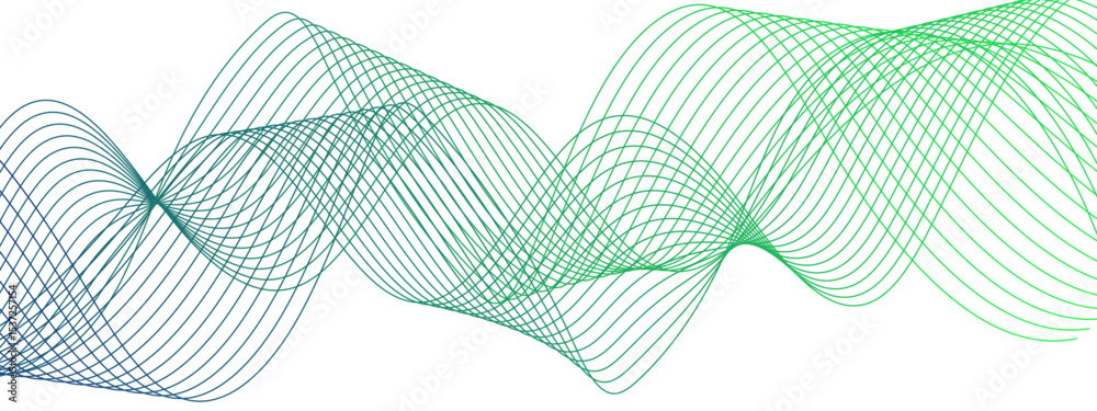 Poster Abstract digital background with smooth, overlapping waveforms made of thin, translucent blue and cyan lines. Lines curve in fluid, harmonic motions with modern, minimalistic, and futuristic visual