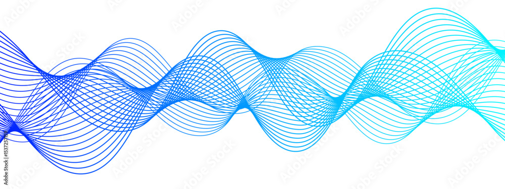 Poster Abstract digital background with smooth, overlapping waveforms made of thin, translucent blue and cyan lines. Lines curve in fluid, harmonic motions with modern, minimalistic, and futuristic visual