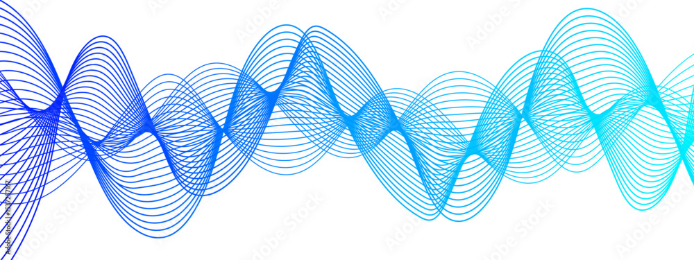Aufkleber abstract digital background with smooth, overlapping waveforms made of thin, translucent blue and cy