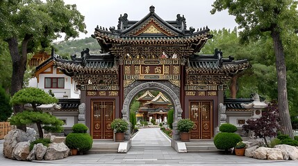 Fototapeta premium Authentic chinese architectural gate with historic charm high resolution image