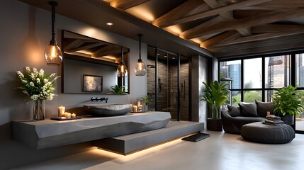 Fototapeta premium Contemporary bathroom with stone finishes high resolution picture