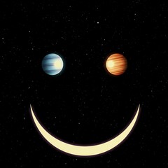 Fototapeta premium Smiling Face Made of Planets and Crescent Moon in Starry Space