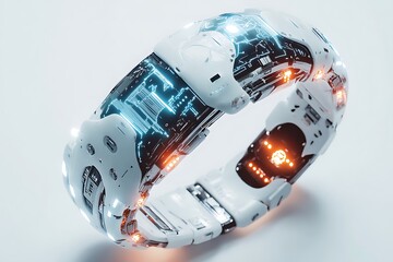 Glowing circuit bracelet with an AI-themed modern metallic look.