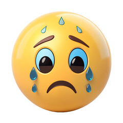Fototapeta premium Sad crying yellow emoji on black background depicting sorrow and grief a 3d rendered illustration of emotional distress