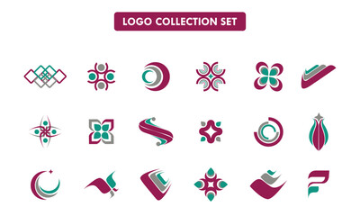 Abstract Logo Collection Teal Burgundy Gray Design Set