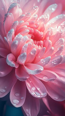 Obraz premium Exquisite pink dahlia flower with water droplets close up in soft focus