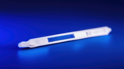 Obraz premium A white thermometer indicating eighty degrees on a crisp blue surface during a scientific research
