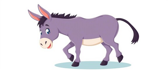 Fototapeta premium Adorable cartoon donkey, flat style illustration, isolated on white, animal clipart, donkey illustration