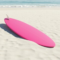 Pink Surfboard on Sandy Beach