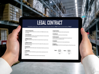 Digital legal contract provide terms and conditions document on computer screen ready for online digital signature for deal agreement of future business snugly