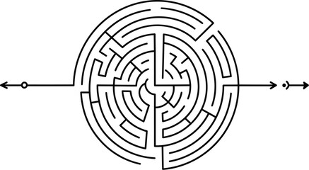 Find the solution to this circular maze puzzle game strategy challenge with complex pathfinding design editable stock vector illustration