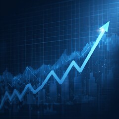 arrow up graph chart business growth on blue dark background. graph trading  stock finance increase. investment strategy to success. vector illustration digital technology fantastic design.