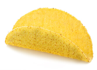 Empty Mexican meat taco or beef stuffed tortilla isolated on white background. File contains clipping path.