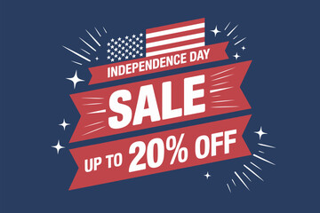 Independence day sale with american flag and up to twenty percent off on blue background
