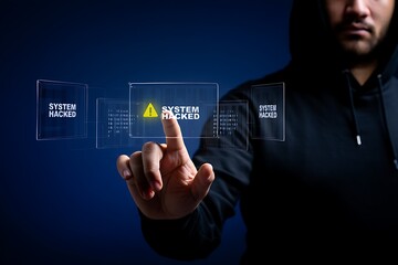 System Hacked Alert on Holographic Interface hand points