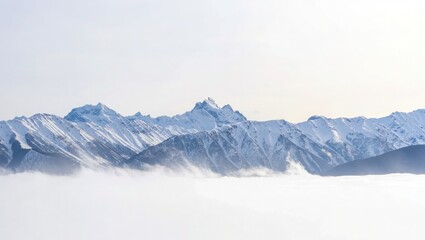 Snowy Mountain Range Above Cloudscape Winter Landscape