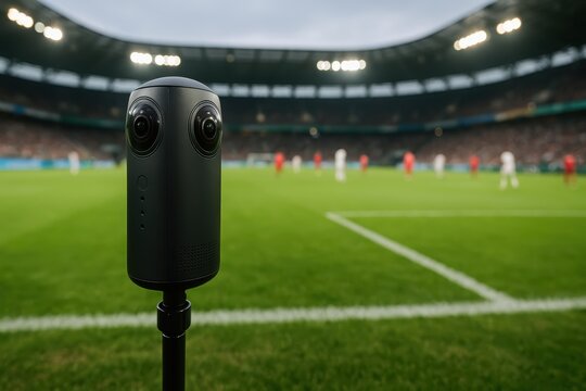 360 degree camera filming soccer match in stadium
