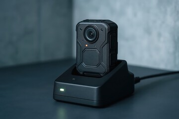 Bodycam charging on docking station, ensuring continuous surveillance and security