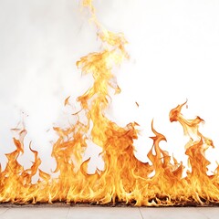 Fiery orange flames isolated on white background