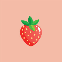 A strawberry with polka dots on it and a green leaf