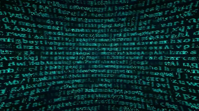 Abstract Matrix Motion Background. Encryption and digital security concept, flickering digital symbols. Cyber hacker attack data secure graphic user interface.