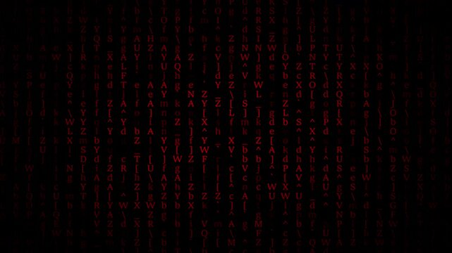 Abstract Matrix Motion Background. Encryption and digital security concept, flickering digital symbols. Cyber hacker attack data secure graphic user interface.