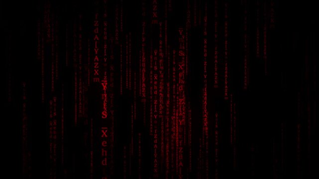 Abstract Matrix Motion Background. Encryption and digital security concept, flickering digital symbols. Cyber hacker attack data secure graphic user interface.