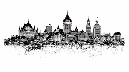 Fototapeta premium Black and white cityscape drawing of a city skyline.