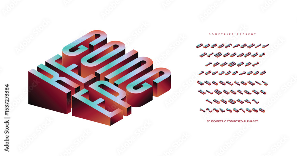 Fototapete keep going: isometric font display typeface. composed typography a to z minimal design. vector illus