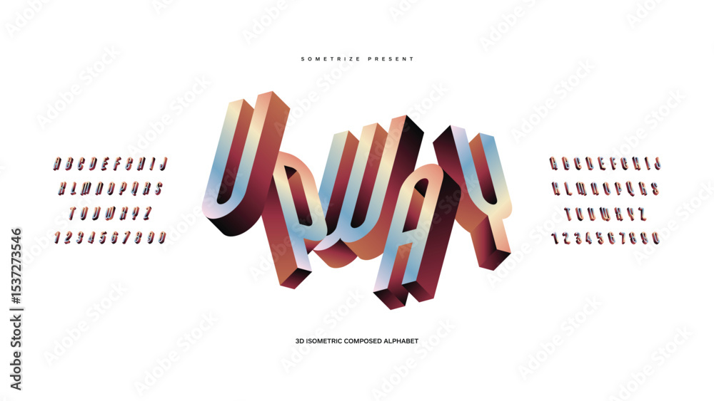 Fototapete upway: isometric font display typeface. composed typography a to z minimal design. vector illustrati