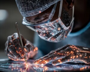 Surgeon Operates Digital Body.