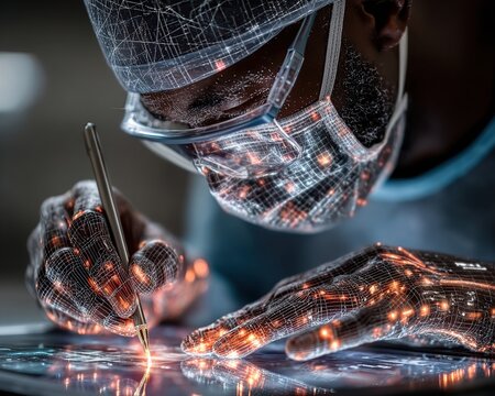 Surgeon Operates Digital Body.