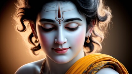 Portrait of a young man with closed eyes, religious concept, for indian holidays.