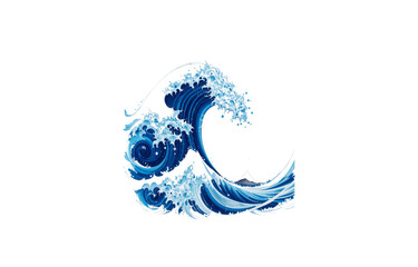 Illustration of a large blue ocean wave isolated PNG with Transparent Background