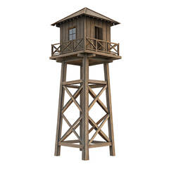 wooden watch tower isolated on white 