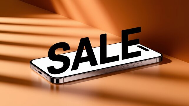 Smartphone with the word sale on the screen, concept of discounts and promotions.