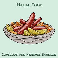 Savor our halal couscous paired with flavorful merguez sausage, a delightful blend of spices and tradition in every bite.