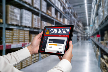 Cyber security software show alert of cyber attack for protection snugly. Danger from virus,...