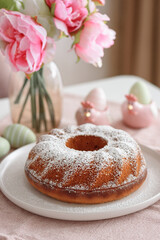 Traditional easter cakes with icing on white wooden table