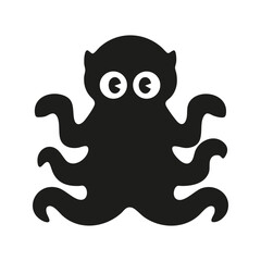 Obraz premium Cute Octopus Silhouette With Big Eyes. Playful Marine Creature Design. Isolated Vector Illustration