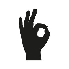 Obraz premium Ok Hand Gesture Silhouette. Symbol Of Approval And Agreement. Isolated Vector Illustration