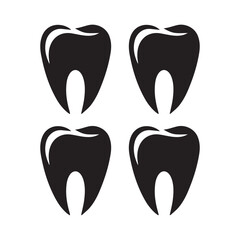 Black Tooth Icon Set for Dental Clinic, Dentist Logo, and Oral Care Design