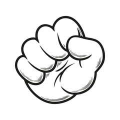 Fist In Black And White. Symbol Of Strength And Unity. Isolated Vector Illustration